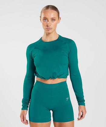 Gymshark Sweat Seamless Long Sleeve Ženske Ošišane Majice Tirkizne | HR 3645LIS